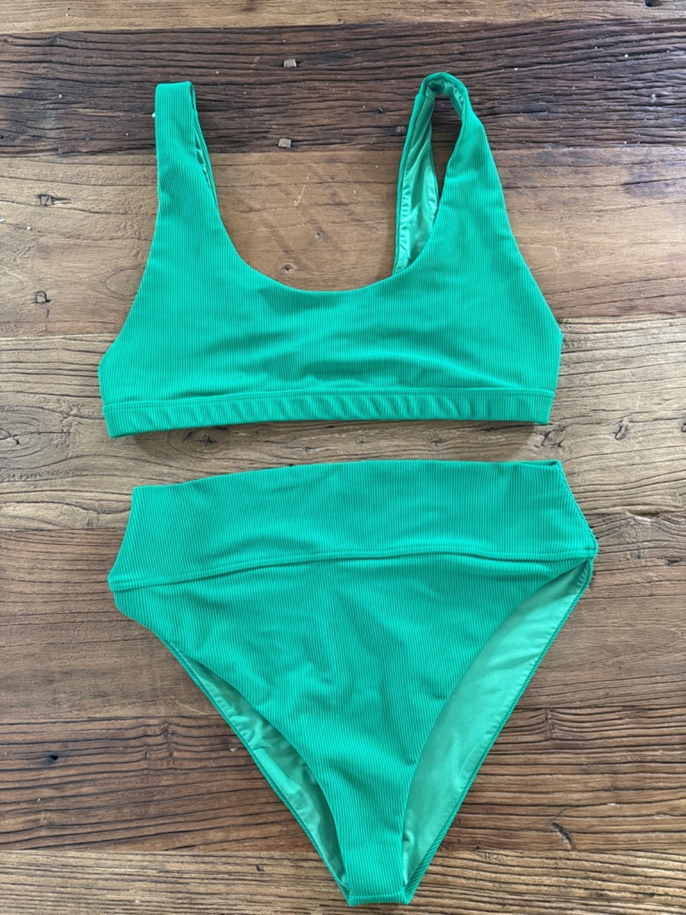 Beach Riot Green Ribbed High-Waist Bikini Set